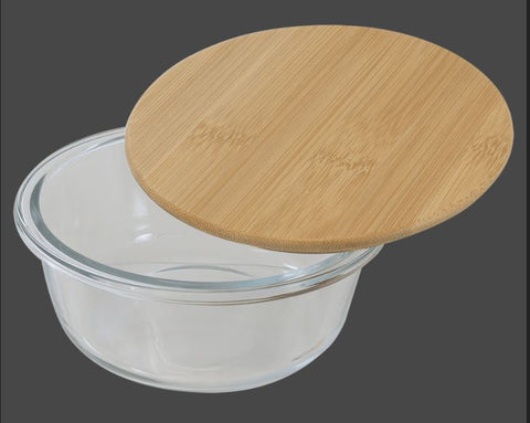 Round Glass Container with Bamboo Lid