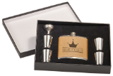 Leather Flask Set in Black Presentation Box