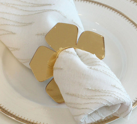 4 Pack White Artificial Flower Napkin Rings With Wooden Holder, Rustic Boho  Serviette Buckles With Silk Jasmine Flowers