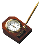 Rosewood Piano Finish Desk Clock with Pen