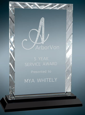 Award Rectangle Accent Glass on Black Base 8"