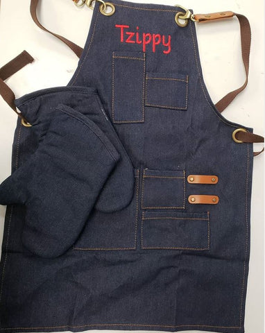 Denim Apron with mitts Adult- Kids