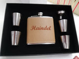 Leather Flask Set in Black Presentation Box